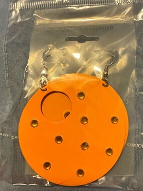 Bold Orange Circular Drop Earrings with Gem Accents